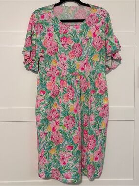 Lilly Pulitzer Pineapple Print Dress with Pockets | Size M | Pink Tropical Dress